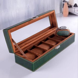 باکس ساعت چرمی سبز 6بخشی-کد00775
