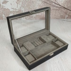 باکس چرمی جواهرات مشکی داخل طوسی-کد00786