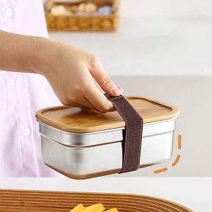 ظرف غذا استیل درب بامبوکش دار 1000میل-کد 1-2082
