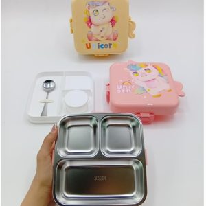 Alternative view of ظرف غذای Unicornطرح آب رنگی جدید-استیل-3بخشی(قاشق+ظرف ماست)1120میل-کد6597