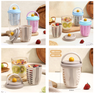 ظرف میوه ابکش دارطرح استوانه-سیلیکون شفاف(چنگال پلاستیکی)-650میل-کد6636